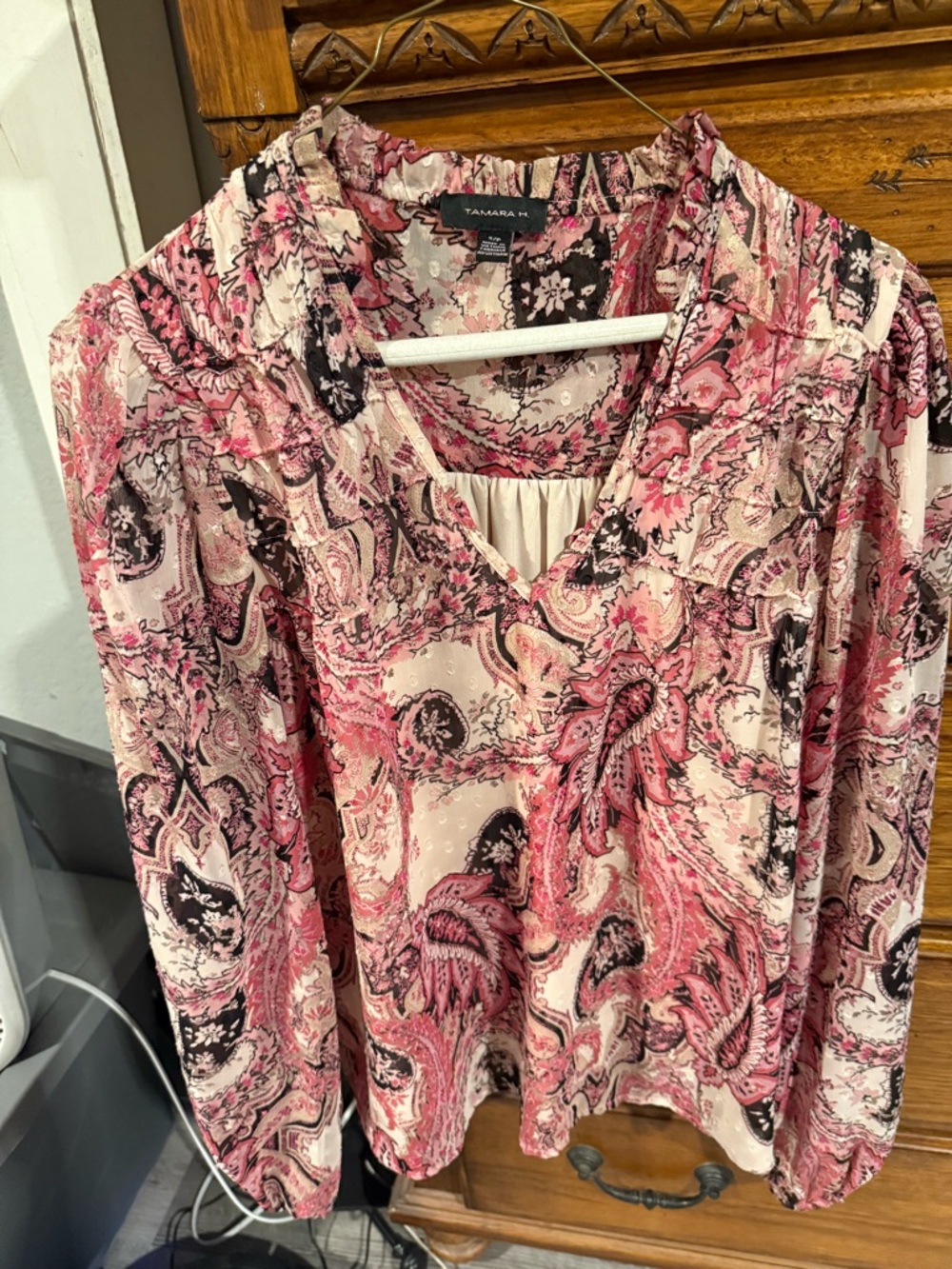 Tamara M. Pink Paisley Long-Sleeve Blouse